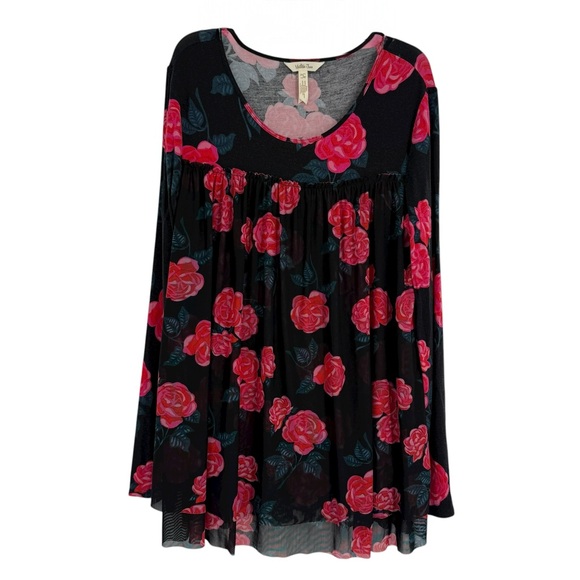 Matilda Jane Floral Babydoll Winter Blooms Top Black Red/Pink Roses Size S - Picture 2 of 13